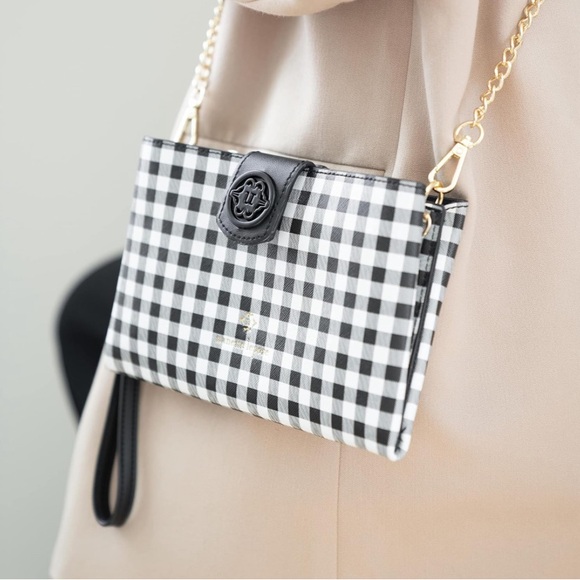 Nanette Lepore Triple Convertible Wallet on a String Black/White Gingham - Picture 3 of 7